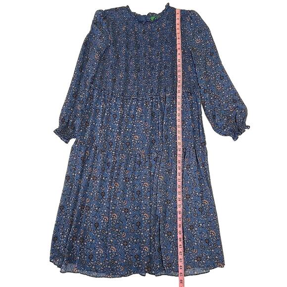 Dip Dress Womens Plus 20 W Blue Floral Cottage Sheer Long Puff Sleeves Peasant - Picture 7 of 11